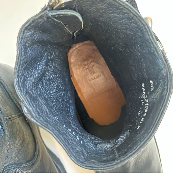 FRYE Veronica black leather silver buckle top detail flat short ankle boots - Picture 8 of 11